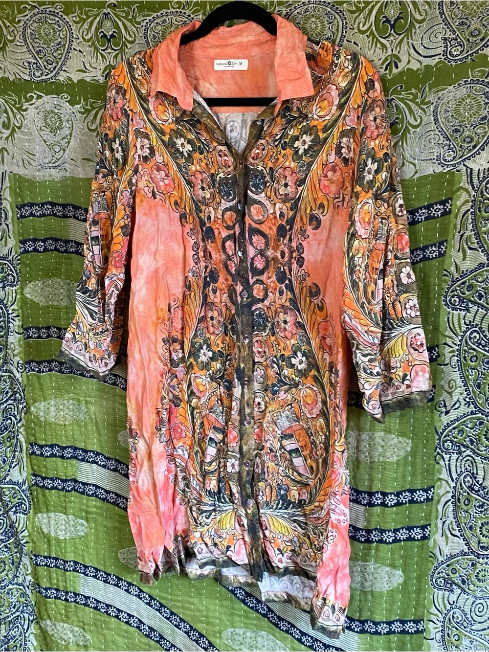 Natural Life Coral Floral Fiona Tunic Shirt Dress Size Medium Bohemian Indie - Picture 7 of 16